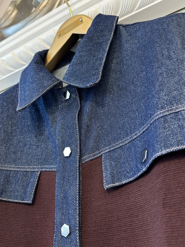 İNVEE Kadın Denim Detaylı Gömlek Ceket - Mürdüm