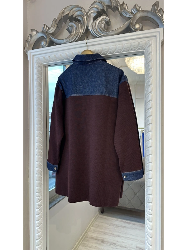 İNVEE Kadın Denim Detaylı Gömlek Ceket - Mürdüm