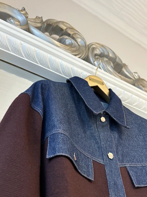 İNVEE Kadın Denim Detaylı Gömlek Ceket - Mürdüm