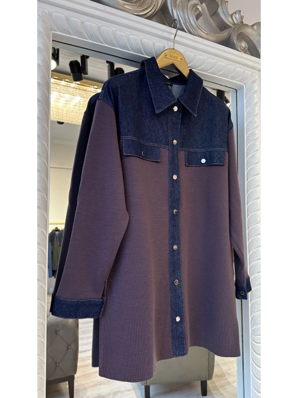 İNVEE Kadın Denim Detaylı Gömlek Ceket - Gül