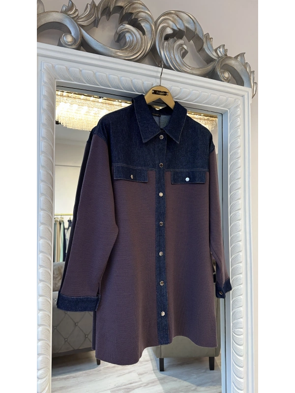 İNVEE Kadın Denim Detaylı Gömlek Ceket - Gül