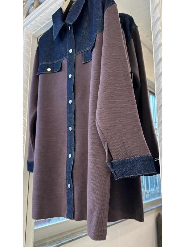 İNVEE Kadın Denim Detaylı Gömlek Ceket - Gül