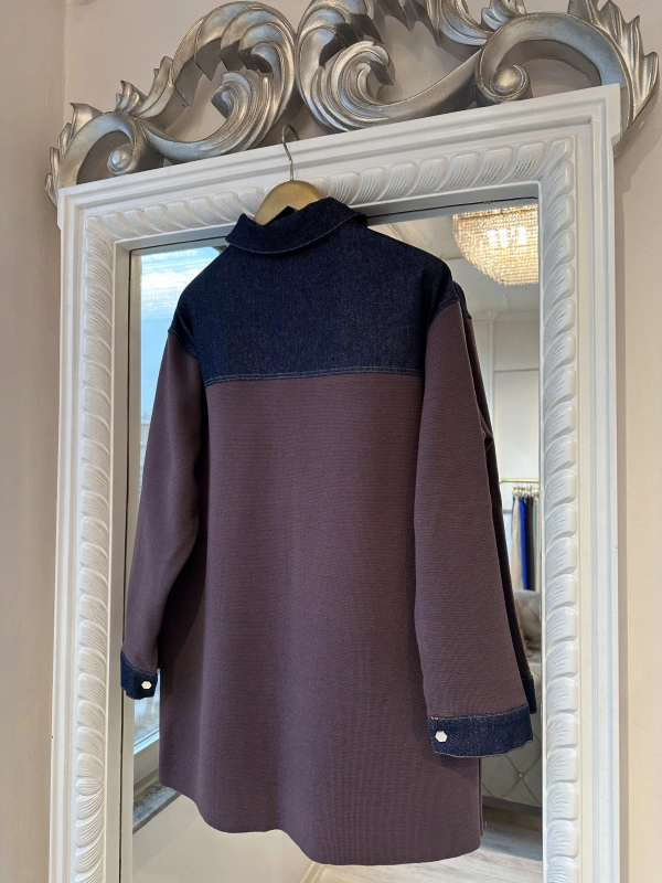 İNVEE Kadın Denim Detaylı Gömlek Ceket - Gül