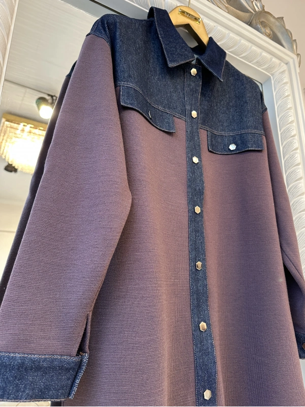 İNVEE Kadın Denim Detaylı Gömlek Ceket - Gül