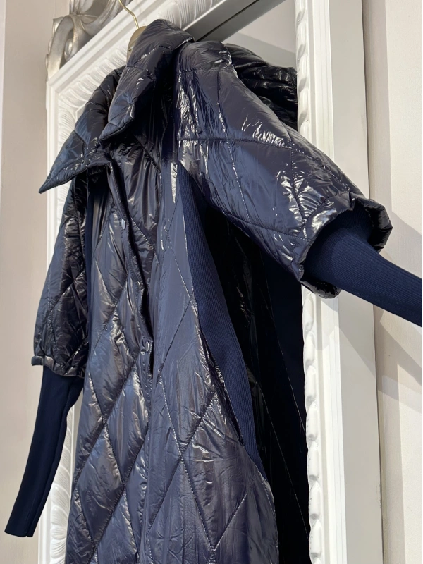 İNVEE Kadın Çıtçıt Kapamalı Uzun Kapitone Mont - Lacivert