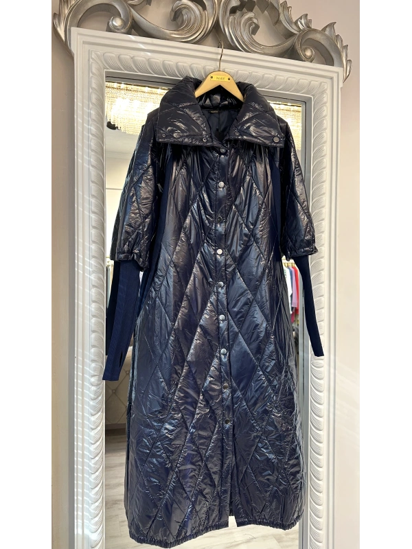 İNVEE Kadın Çıtçıt Kapamalı Uzun Kapitone Mont - Lacivert