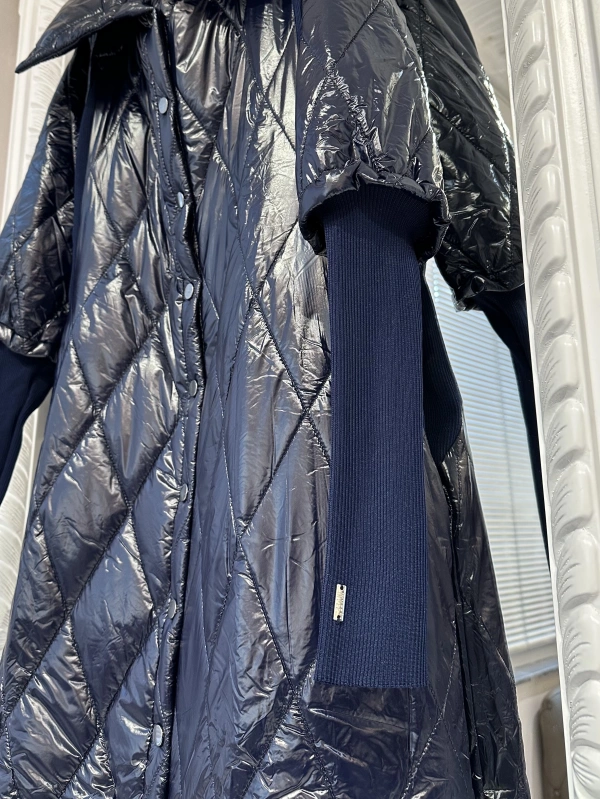 İNVEE Kadın Çıtçıt Kapamalı Uzun Kapitone Mont - Lacivert