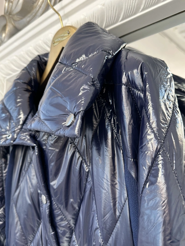 İNVEE Kadın Çıtçıt Kapamalı Uzun Kapitone Mont - Lacivert