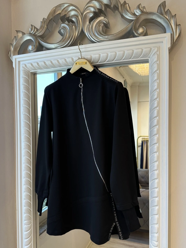 İNVEE Kadın Pamuk Karışımlı Fermuarlı Tunik - Siyah