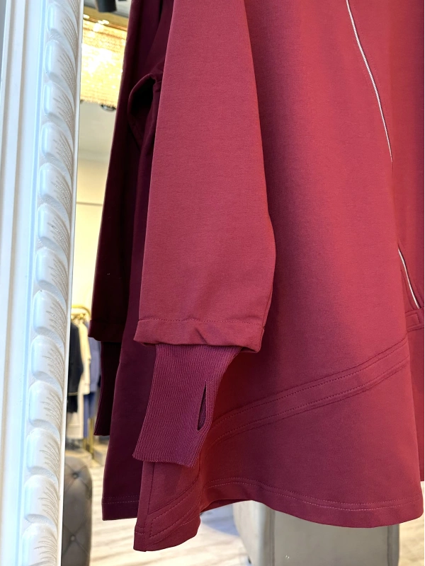 İNVEE Kadın Pamuk Karışımlı Fermuarlı Tunik - Bordo