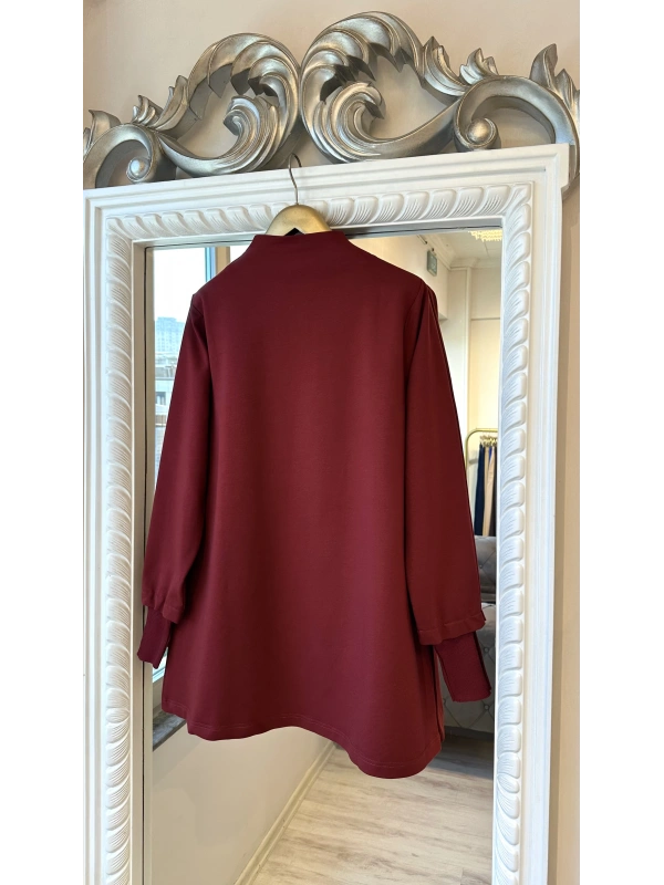 İNVEE Kadın Pamuk Karışımlı Fermuarlı Tunik - Bordo