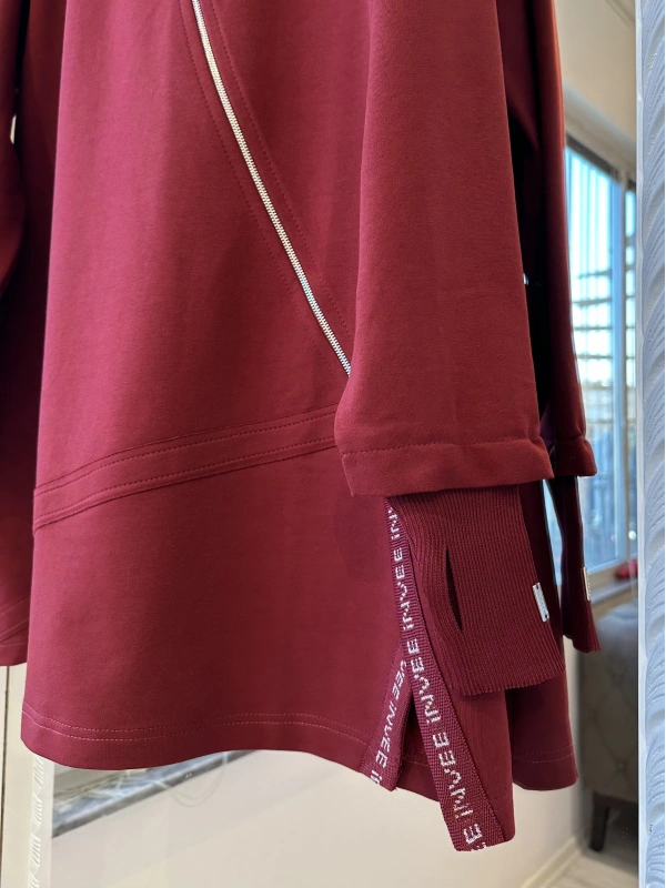 İNVEE Kadın Pamuk Karışımlı Fermuarlı Tunik - Bordo