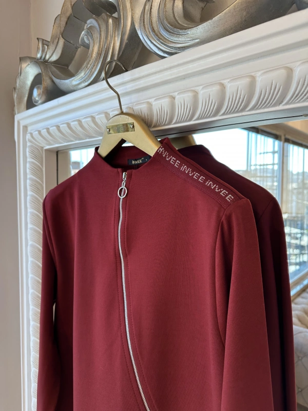 İNVEE Kadın Pamuk Karışımlı Fermuarlı Tunik - Bordo