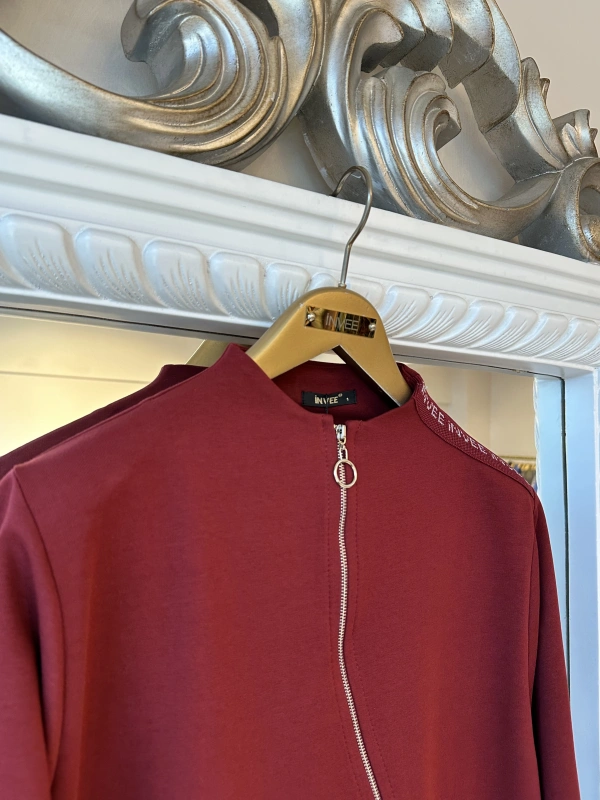 İNVEE Kadın Pamuk Karışımlı Fermuarlı Tunik - Bordo