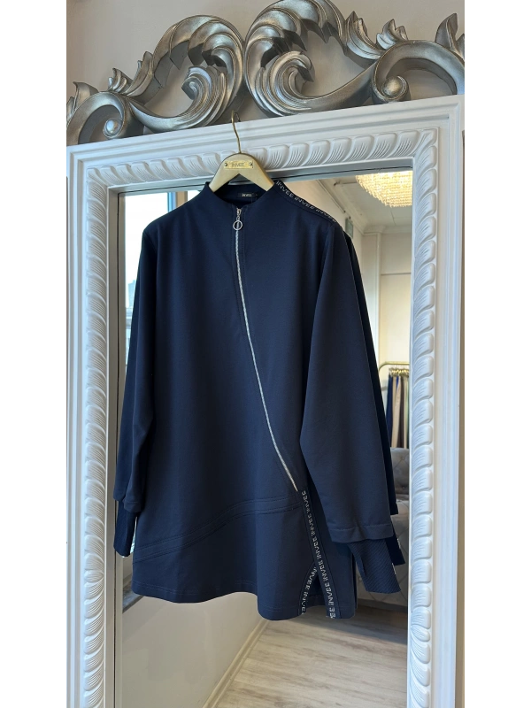 İNVEE Kadın Pamuk Karışımlı Fermuarlı Tunik - Antrasit