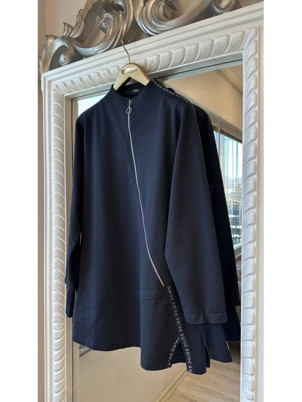 İNVEE Kadın Pamuk Karışımlı Fermuarlı Tunik - Antrasit