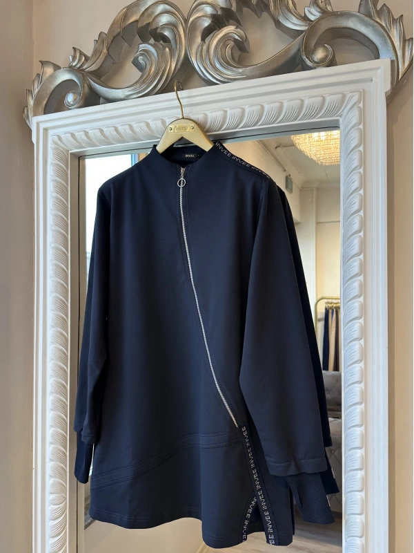 İNVEE Kadın Pamuk Karışımlı Fermuarlı Tunik - Antrasit