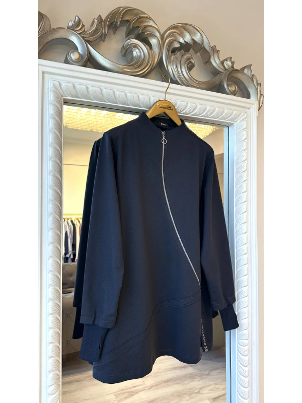 İNVEE Kadın Pamuk Karışımlı Fermuarlı Tunik - Antrasit