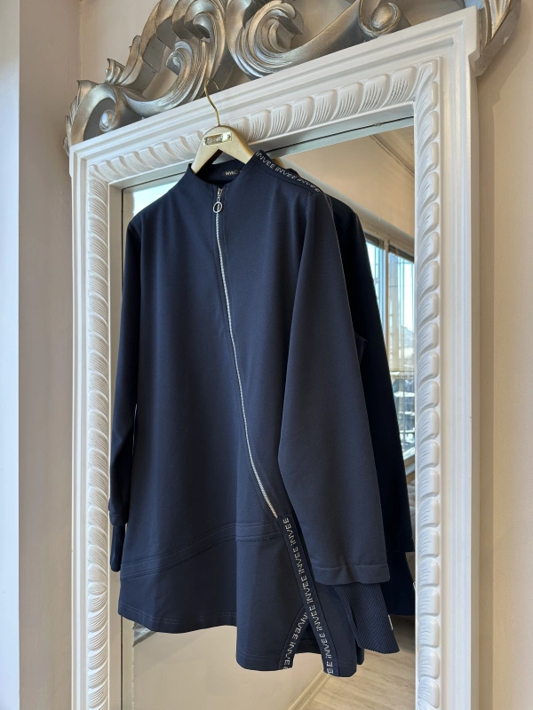 İNVEE Kadın Pamuk Karışımlı Fermuarlı Tunik - Antrasit