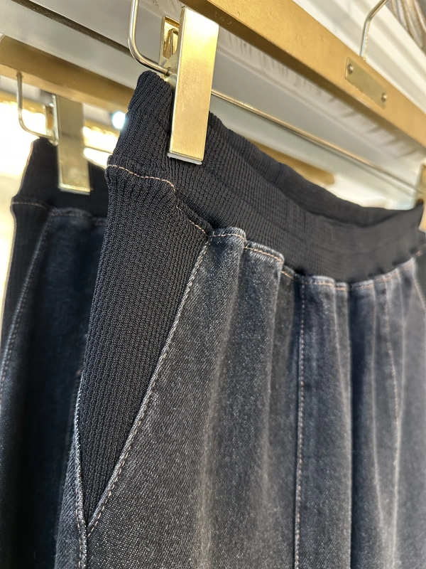 İNVEE Beli Geniş Paça Lastikli Denim Pantolon - Siyah