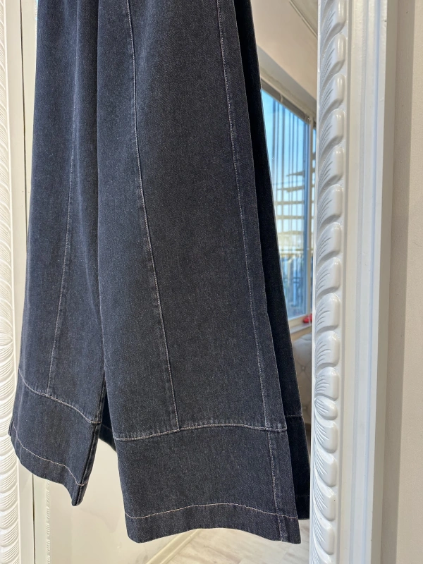 İNVEE Beli Geniş Paça Lastikli Denim Pantolon - Siyah