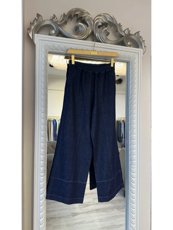İNVEE Beli Geniş Paça Lastikli Denim Pantolon - Mavi