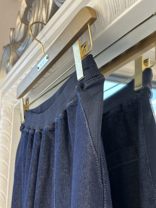 İNVEE Beli Geniş Paça Lastikli Denim Pantolon - Mavi
