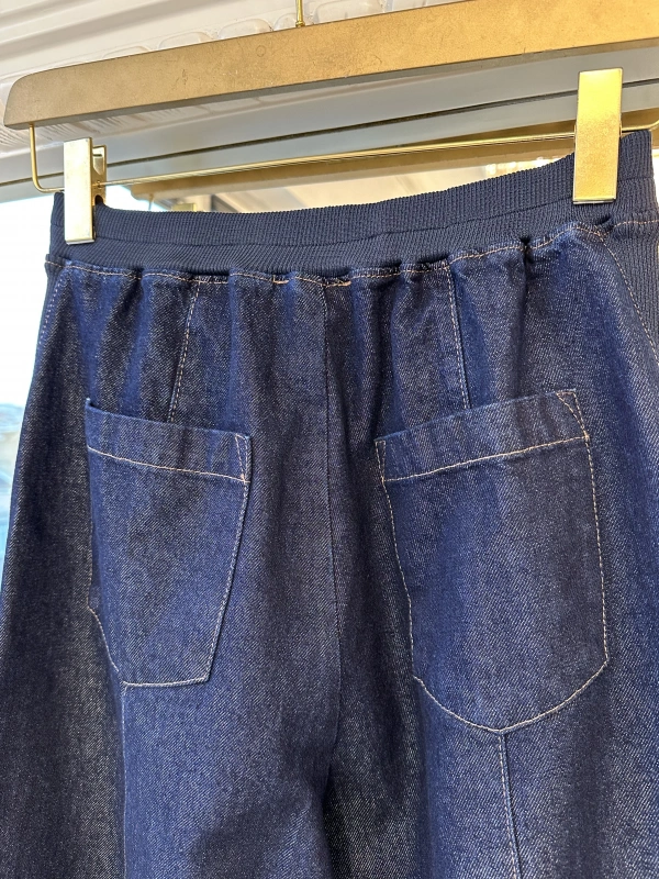 İNVEE Beli Geniş Paça Lastikli Denim Pantolon - Mavi