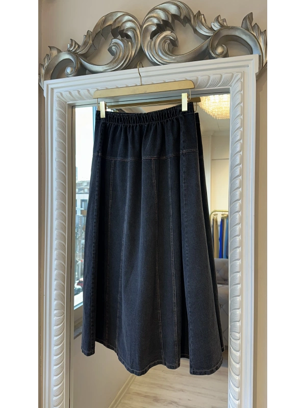 İNVEE Kadın Önden Fermuarlı A Kesim Denim Etek - Antrasit