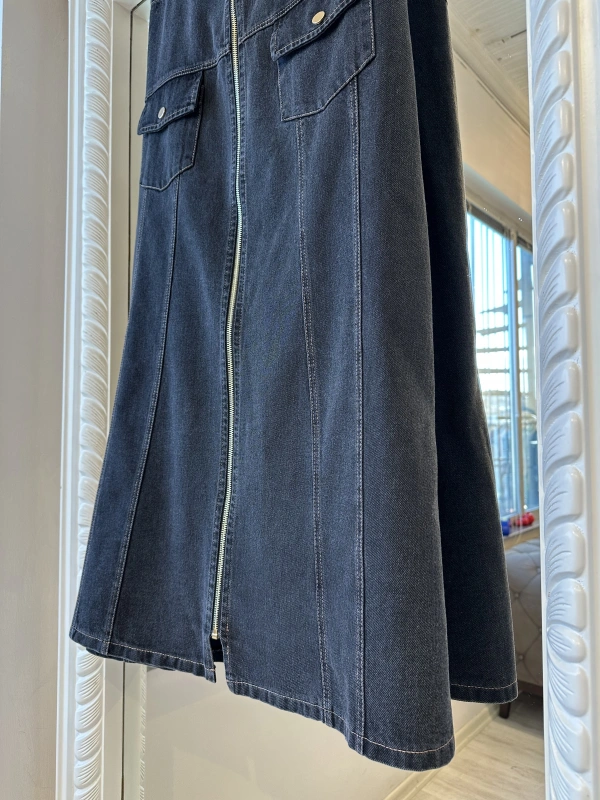 İNVEE Kadın Önden Fermuarlı A Kesim Denim Etek - Antrasit