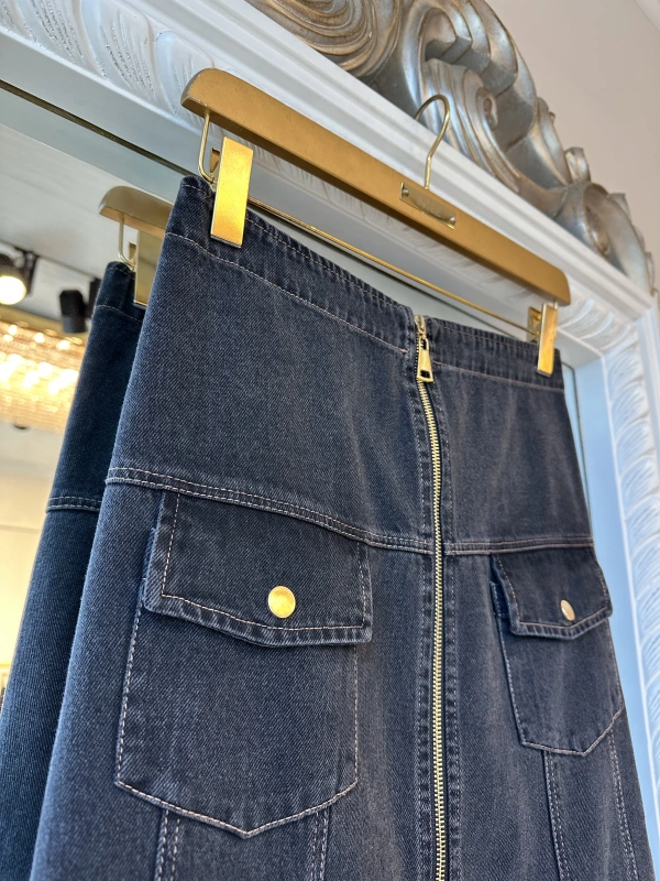 İNVEE Kadın Önden Fermuarlı A Kesim Denim Etek - Antrasit