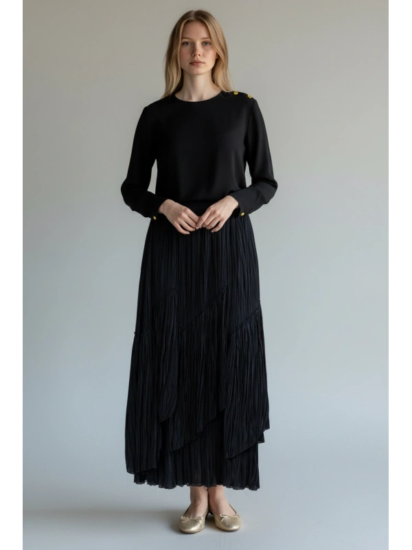 Sentez Kadın Siyah Şifon Maxi Etek