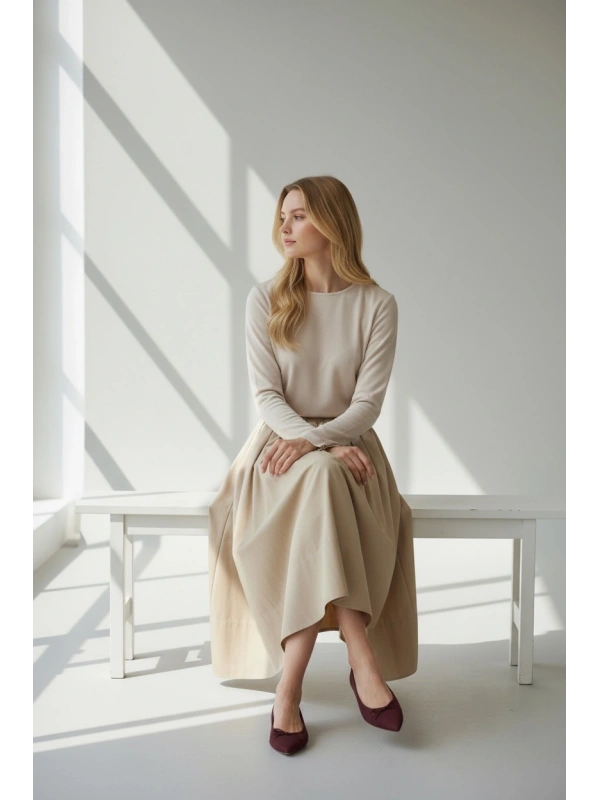 Sentez Kadın Beli Lastikli Etek - Bej