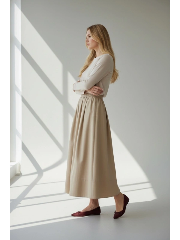 Sentez Kadın Beli Lastikli Etek - Bej