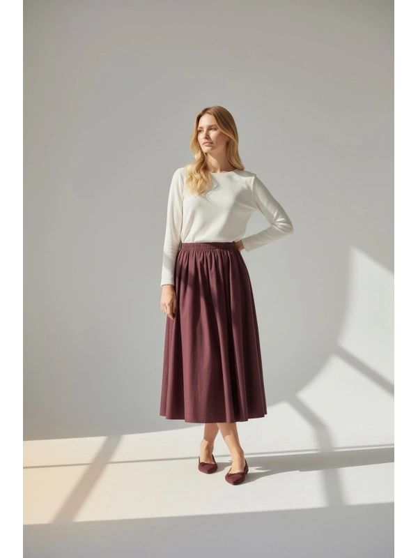 Sentez Kadın Beli Lastikli Etek - Mürdüm