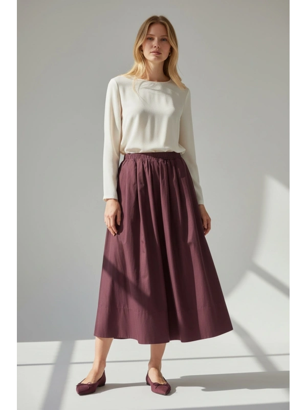 Sentez Kadın Beli Lastikli Etek - Mürdüm