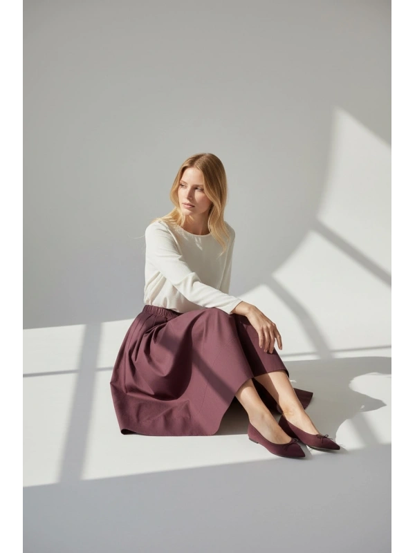 Sentez Kadın Beli Lastikli Etek - Mürdüm