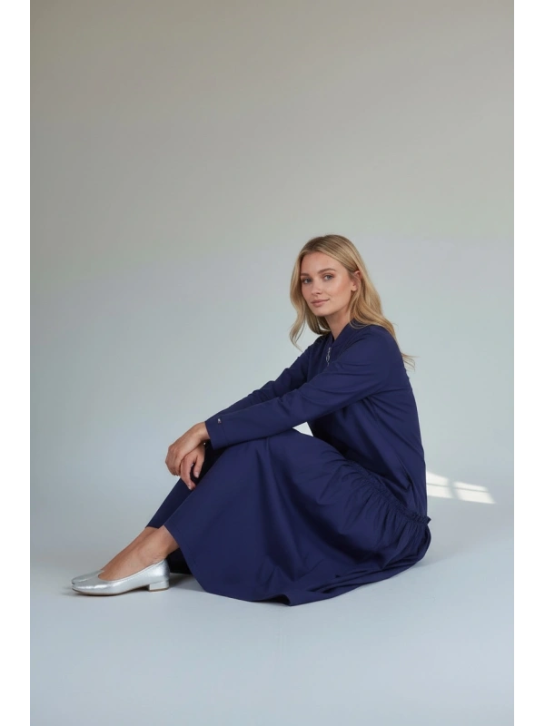 İNVEE Fermuar Detaylı Pamuk Elbise - Lacivert