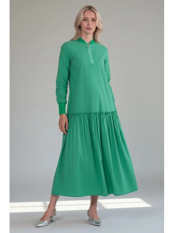 İNVEE Fermuar Detaylı Elbise - Açık Yeşil