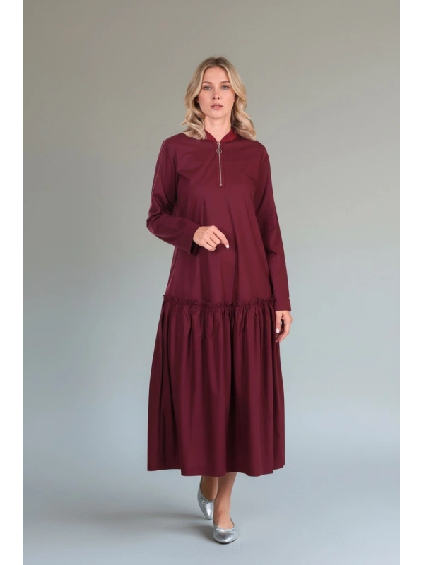 İNVEE Fermuar Detaylı Elbise - Bordo