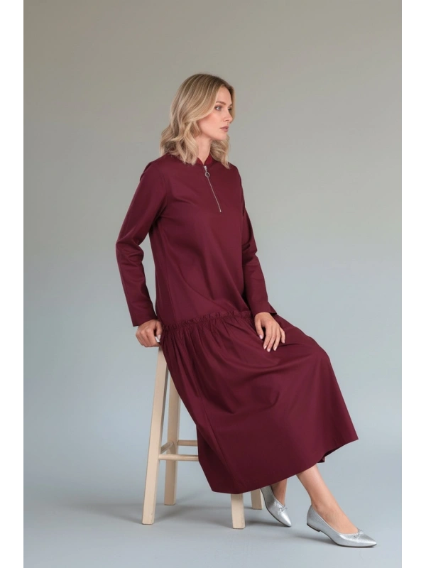 İNVEE Fermuar Detaylı Elbise - Bordo