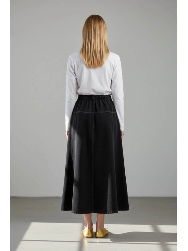 İNVEE Kadın Önden Fermuarlı A Kesim Denim Etek - Antrasit