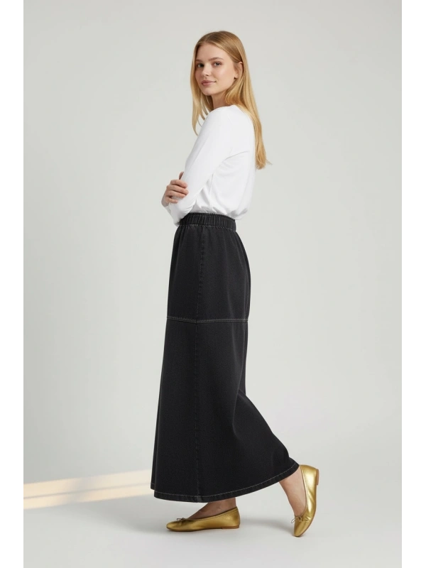 İNVEE A Kesim Kadın Denim Etek - Siyah