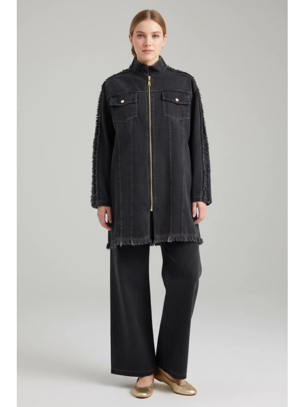 İNVEE Kadın Ceket ve Pantolon Denim Takım - Siyah