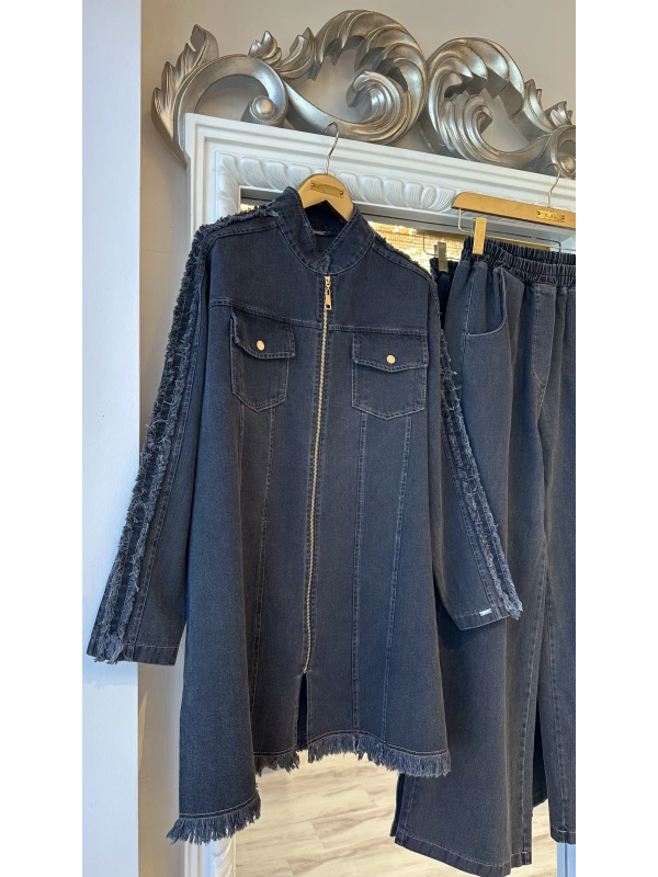 İNVEE Kadın Ceket ve Pantolon Denim Takım - Siyah