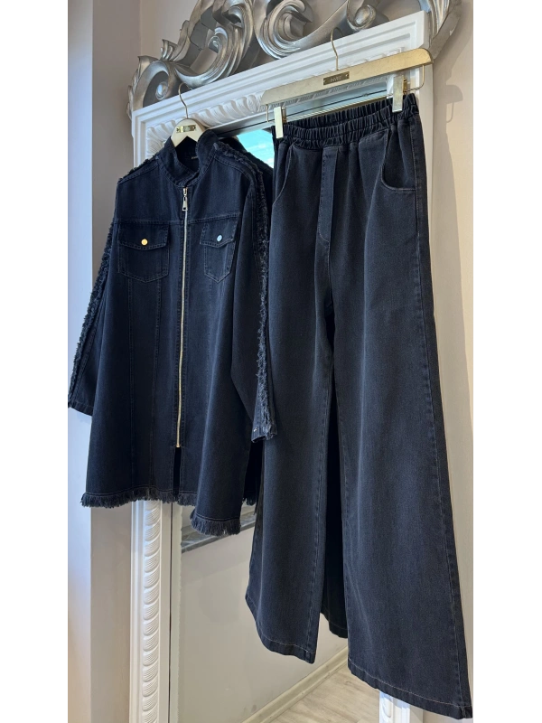 İNVEE Kadın Ceket ve Pantolon Denim Takım - Siyah