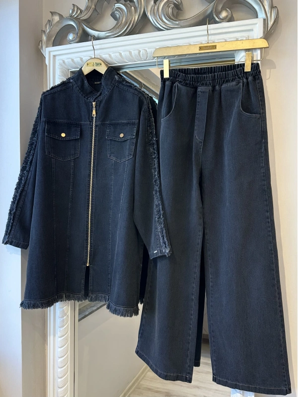 İNVEE Kadın Ceket ve Pantolon Denim Takım - Siyah