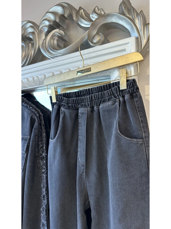 İNVEE Kadın Ceket ve Pantolon Denim Takım - Siyah