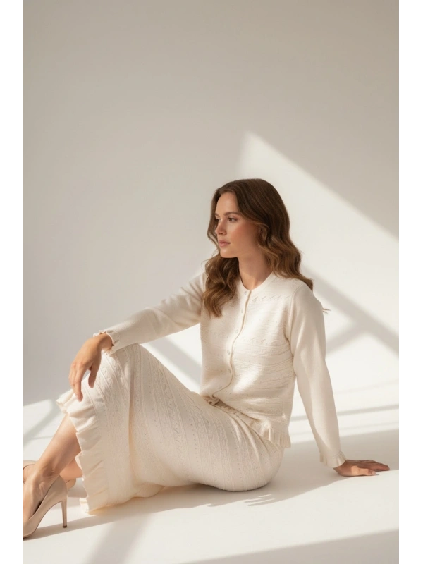 İNVEE Papatya Triko Takım - Vanilya