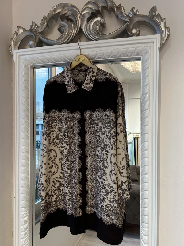 İNVEE Kadın Desenli Viskon Gömlek - Kahve-Bej